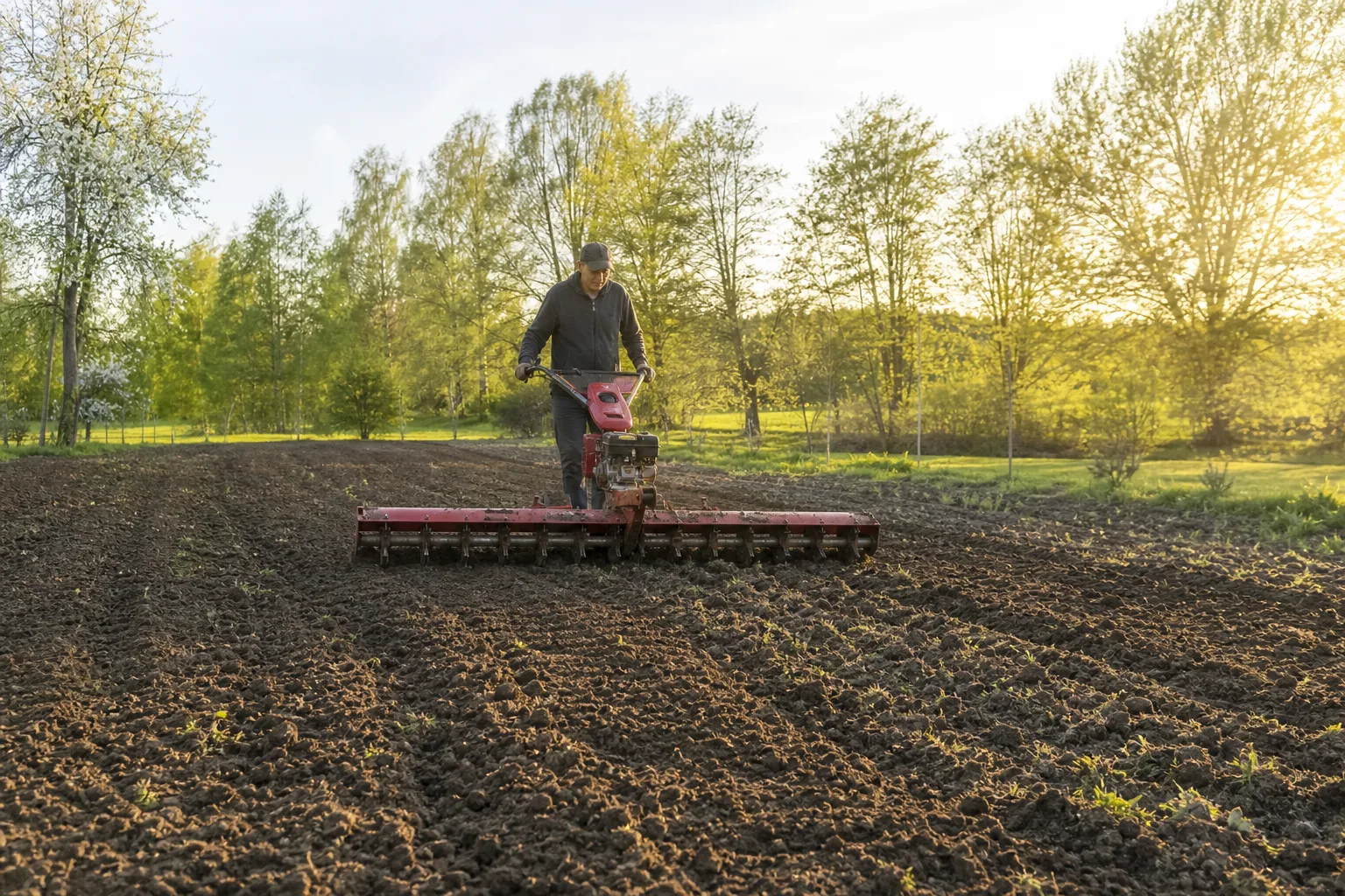 Bred varumärkesfri jordfräs vid ett stort land.